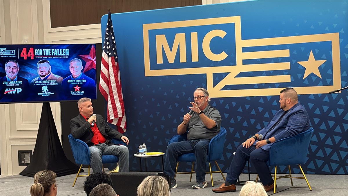 Jim Lorraine of America’s Warrior Partnership speaking on the veteran suicide panel at the Military Influencer Conference
