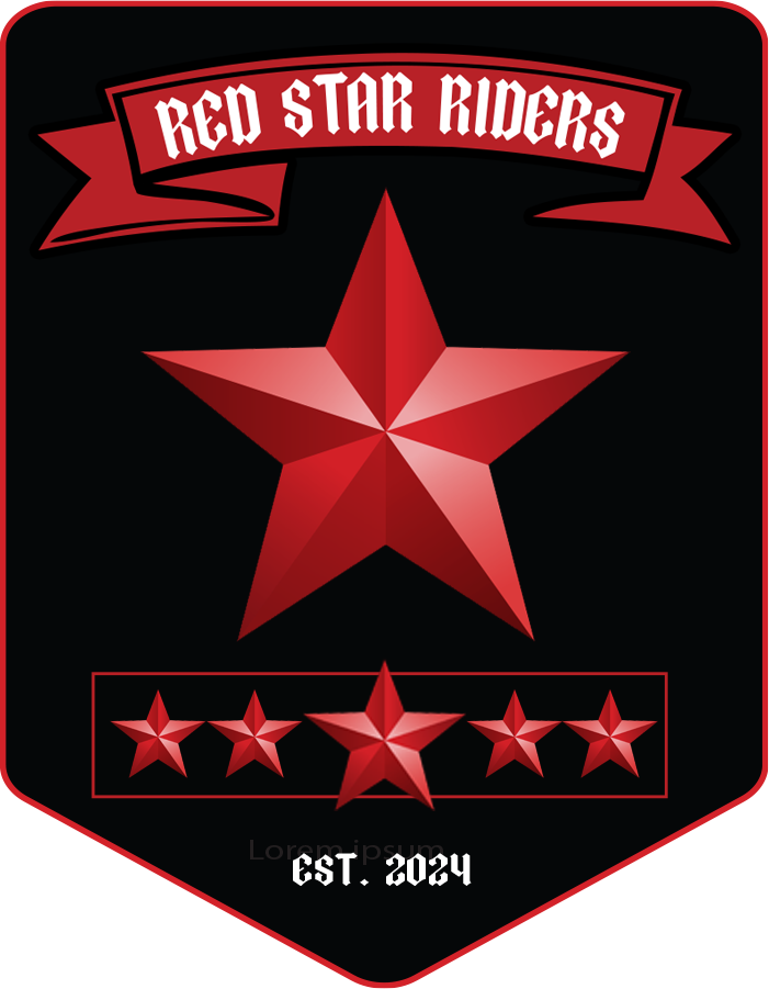 Red Star Riders patch: a large red star on a black shield beneath a red banner reading Red Star Riders, with five small stars and EST. 2024 below